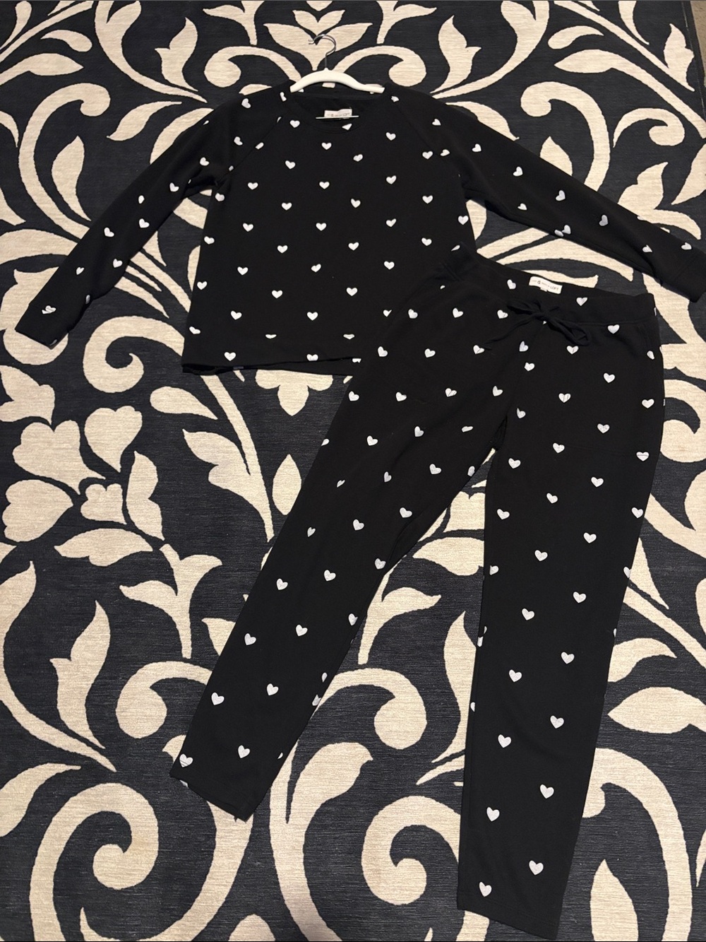 Black Heart Print Sweat Shirt/Pant Set - Top & Jogger Pants